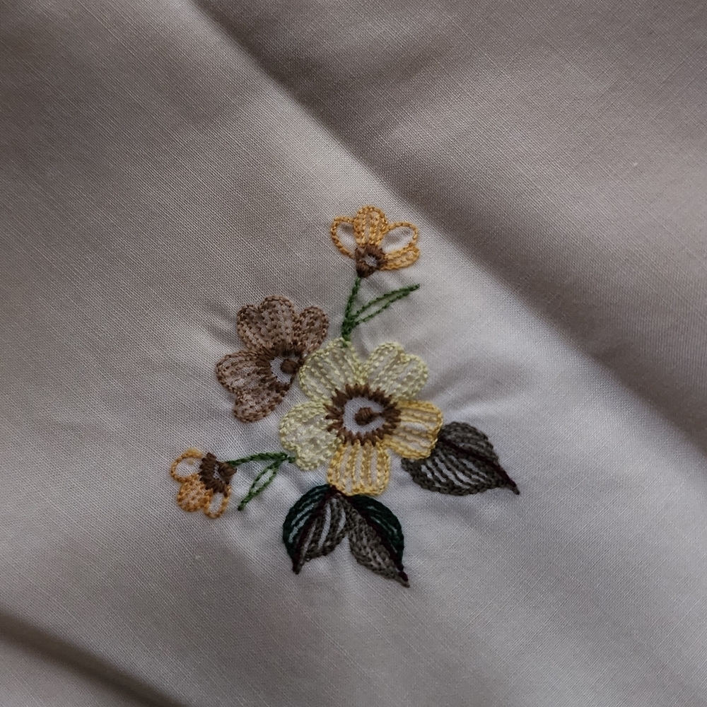 Floral Embroidered Cream Handkerchief - Picture 3 of 4